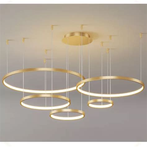 Candelabro Colgante De Arcos Led Dorados Con Anillos Bivolt Cables