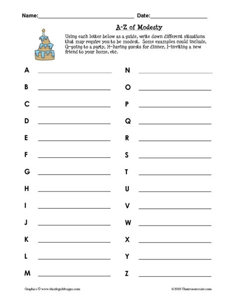 A Z Of Modesty Worksheet That Resource Site