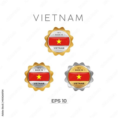 Made In Vietnam Label Stamp Badge Or Logo With The National Flag Of