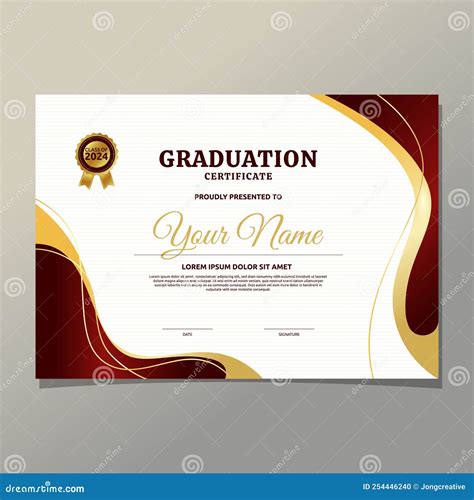 Red Gold Certificate Of Graduation Success School Print Template Stock