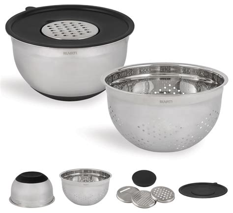 Ruvati 5 Quart Mixing Bowl And Colander Set With Grater Attachments