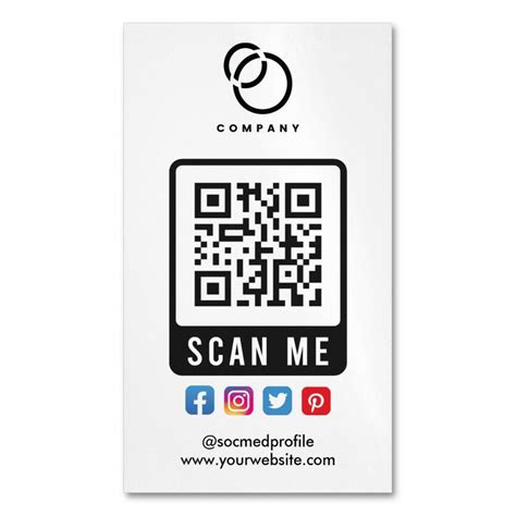 a white business card with a qr code on the front and an image of a phone