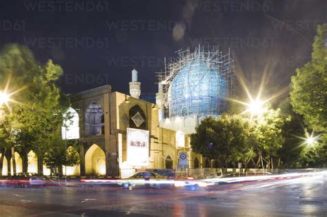 Iran Isfahan View To Lighted Madrassa Chahar Bagh In The Evening