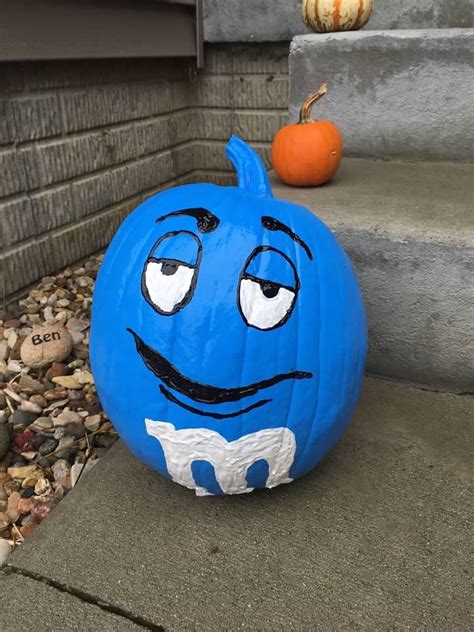 Blue Mandm Painted Pumpkin Blue Pumpkins Pumpkin Halloween Decorations