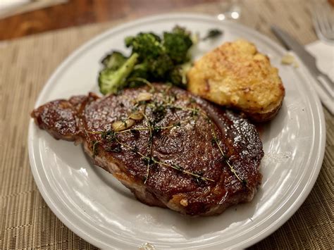 [homemade] Ribeye Steak With Twice Baked Potato And Roaster Broccoli R Food