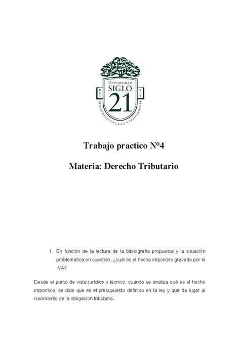 Tp Mandar Trabajo Practico N Materia Derecho Tributario En