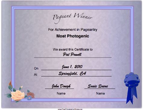 Pageant Most Photogenic Achievement Printable Certificate
