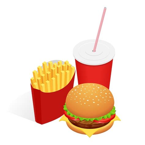 Illustration vectorielle de burger alimentaire isométrique frites et