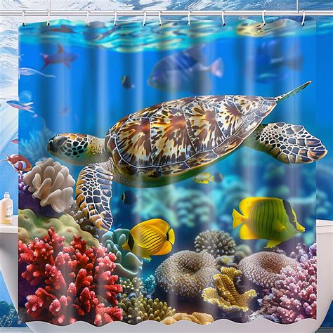 Dive Into Luxury With Our Turtle And Fish Shower Curtain Vivid Colors