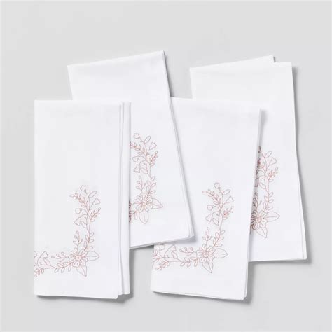 Sur La Table Embroidered Floral Border Napkins Set Of Sur La Table