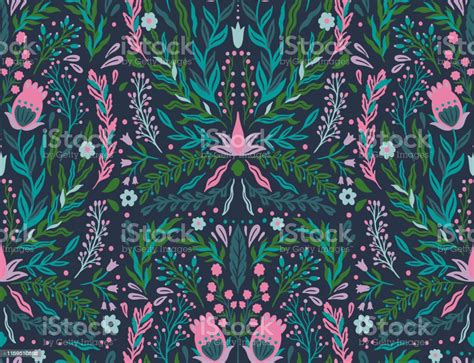 Seamless Pattern Flower Nature Folk Ornament Ethno Boho Stylehand