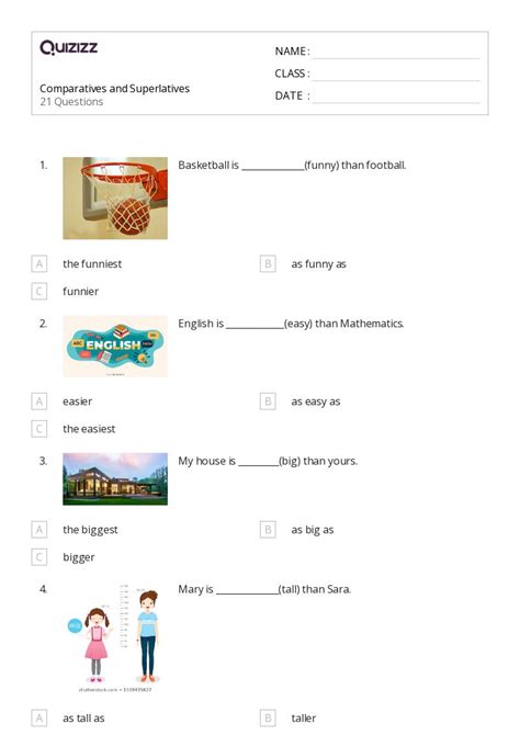 Comparatives And Superlatives Worksheets For Th Grade On Quizizz