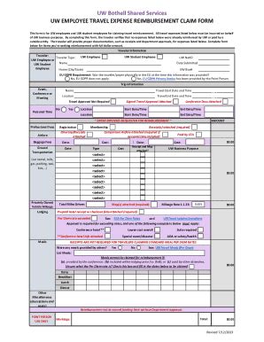 Fillable Online UW EMPLOYEE TRAVEL EXPENSE REIMBURSEMENT CLAIM FORM UW