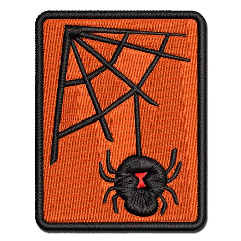 Black Widow Spider And Web Halloween Doodle Applique Multi Color Embroidered Hook And Loop Patch