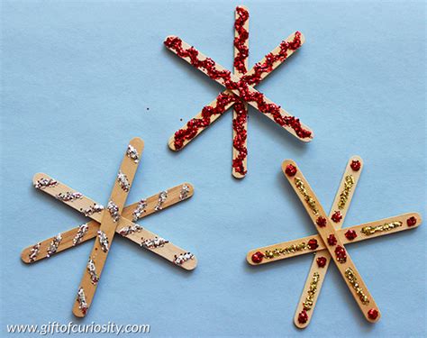 Glitter and craft stick snowflakes - Gift of Curiosity