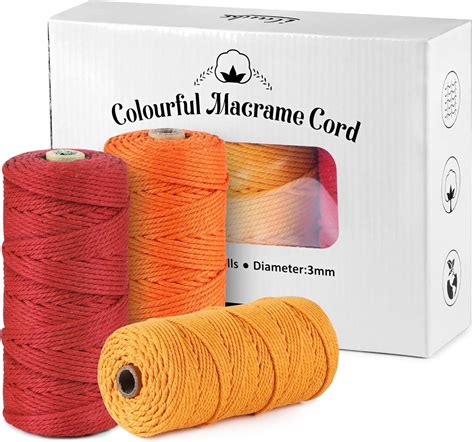 Corde Macramé 3mm ilauke 3 Rouleaux de Cordon en Coton Macramé Naturel