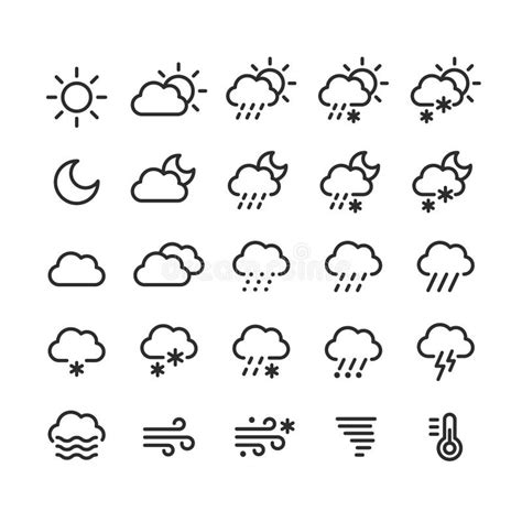 Weather Forecast Icons Set Stock Vector Illustration Of Cloudy