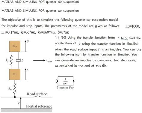 SOLVED: MATLAB AND SIMULINK FOR Quarter Car Suspension The objective of ...