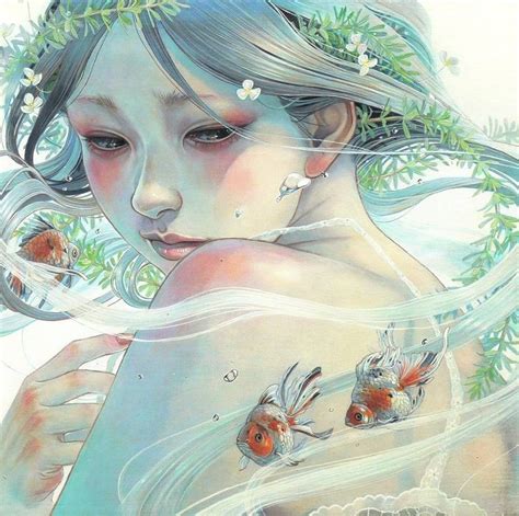 Delicate Japanese Oil Paintings Of Ethereal Woman Submerged With Nature