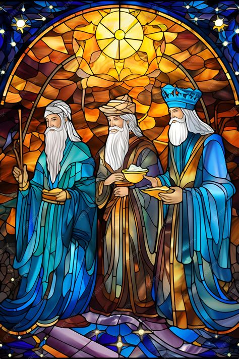 Premium Ai Image A Stained Glass Window Featuring The Three Kings