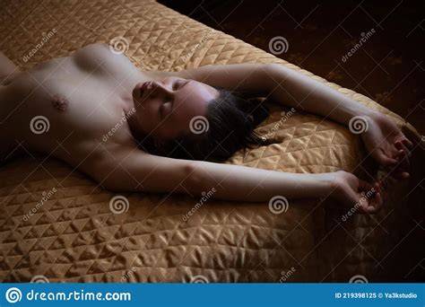 Sensual Charming Naked Woman Lying On Bed In Room Stock Image Image
