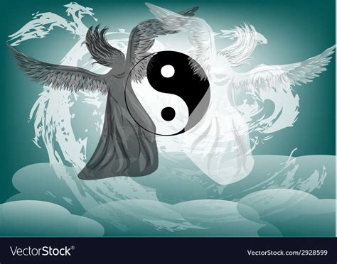 Yin And Yang Fantasy With Angels Royalty Free Vector Image