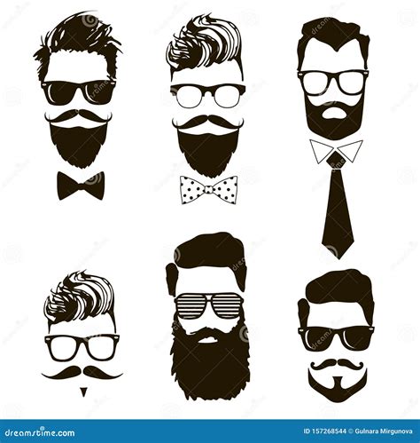 Hand Drawn Set Of Vector Bearded Men Faces Hipsters With Different