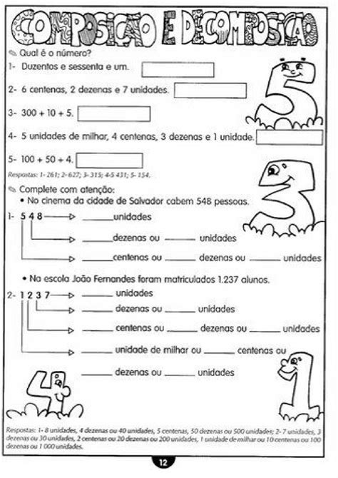 3º Ano Atividades De Matemática Números Composição E Decomposição De Dezenas E Centenas