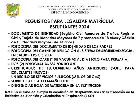 Requisitos para matrícula 2024 Portal Red Académica