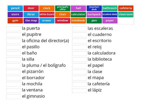 Wordwall Classroom Objects, Places in School - Match up
