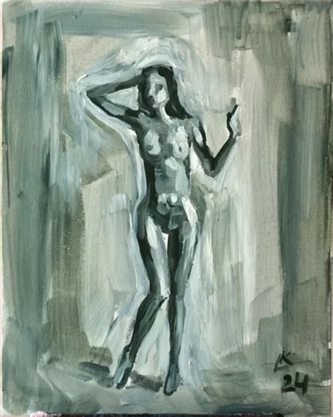 Nude Woman Monochrome Painting Female Naked Girl Modern Art