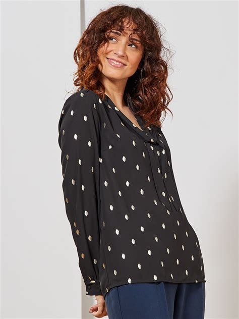 Blouse col lavallière noir feuilles Kiabi 15 00