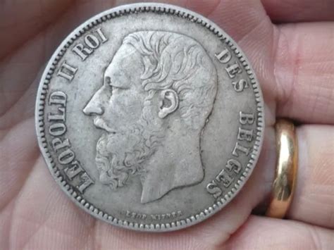 MONNAIE ANCIENNE BELGIQUE Argent Massif 5 Francs 1873 Leopold II Roi