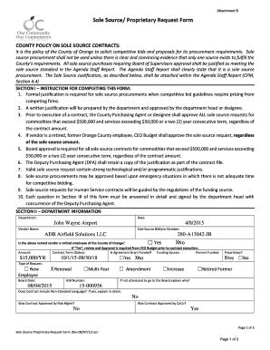 Fillable Online Sole Source Form Orange County Fax Email Print