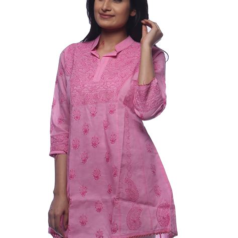 Seva Chikan Hand Embroidered Pink Cotton Lucknowi Chikankari Short Top