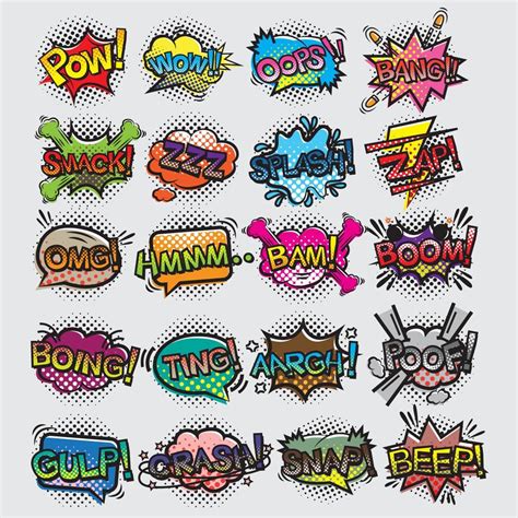 Comic Speech Bubbles Set Comic Wording Sound Effect Set Design For