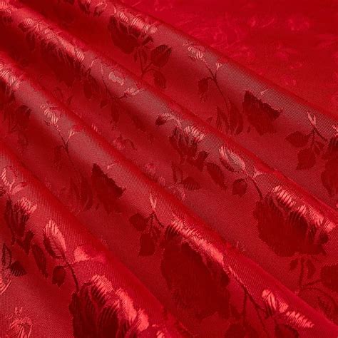 Red Floral Jacquard Brocade Satin Fabric Polyester Etsy