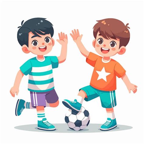 Ilustración de dos niños jugando a la pelota con un estilo vectorial de