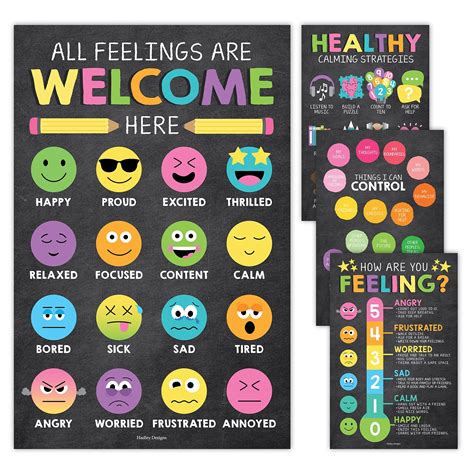 4 Chalkboard Feelings Chart For Kids Learning Posters For Walls List