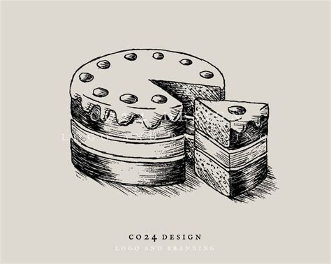 Cake Illustration Vintage Style Drawing Birthday Cake Bakery Art