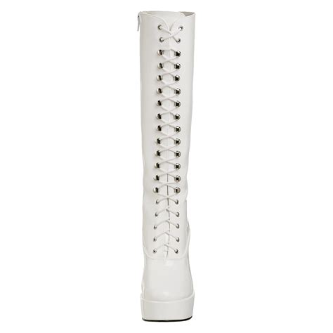 Bottes lacets plateforme blanches verni années 70 hippie disco gogo