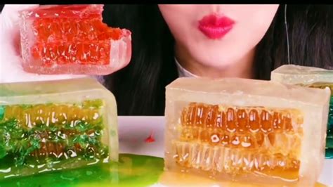 Asmr Honey Jelly Honeycomb Orange Yellow Jelly Gummy Eating Sounds