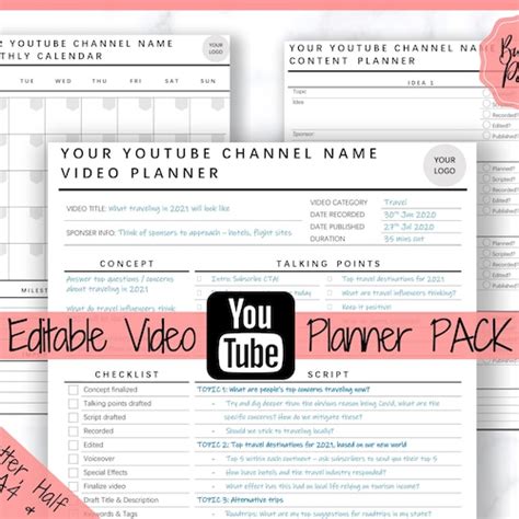 Youtube Content Strategy Planner Social Media Planner Etsy