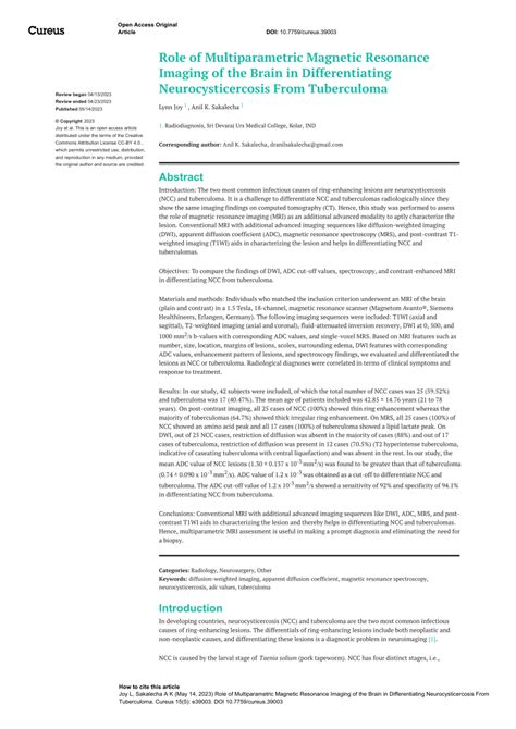 Pdf Role Of Multiparametric Magnetic Resonance Imaging Of The Brain