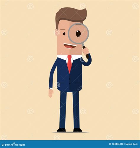 Businessman Looking Through A Magnifying Glass Business Concept For