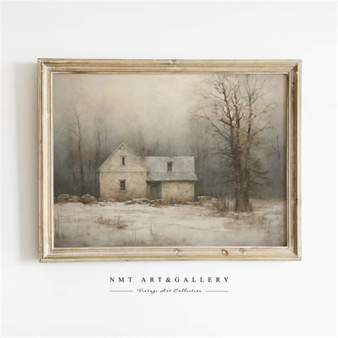 Vintage Winter Village Painting Printable Art Rustic Neutral Home Decor ...