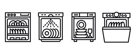 Dishwasher Icons Set Outline Style Vector Art At Vecteezy