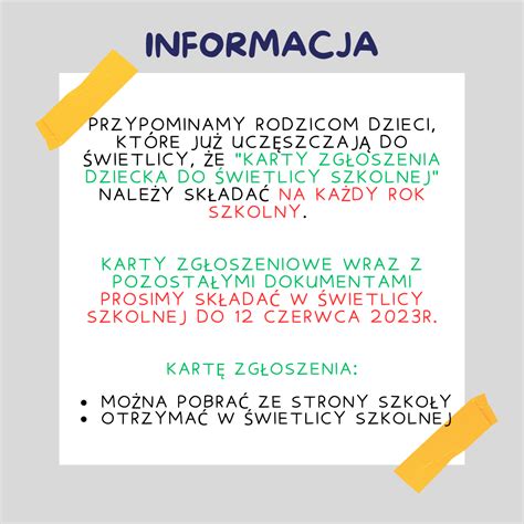 Zg Oszenie Dziecka Do Wietlicy Szko A Podstawowa Nr