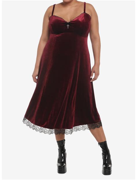 Burgundy Velvet Slip Midi Dress Plus Size Hot Topic