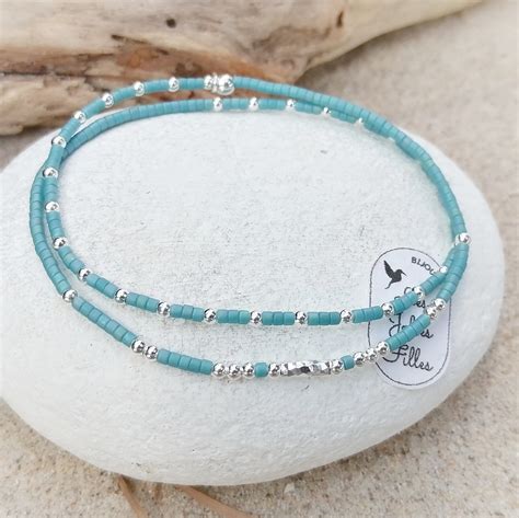 Bracelet Double Tour Argent Lastique Adorable Et Discr Te Bleu